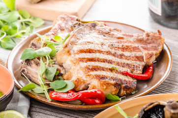 Grilled Pork Chops, risotto with portobello