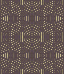 Geometric fine abstract hexagonal background. Seamless modern pattern. Brown and golden pattern