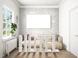 Modern bright interior . 3D rendering