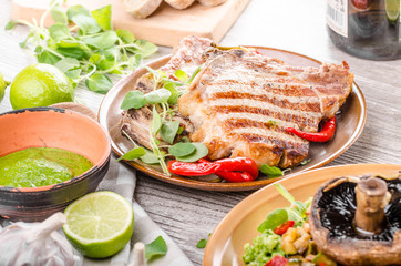 Grilled Pork Chops, risotto with portobello