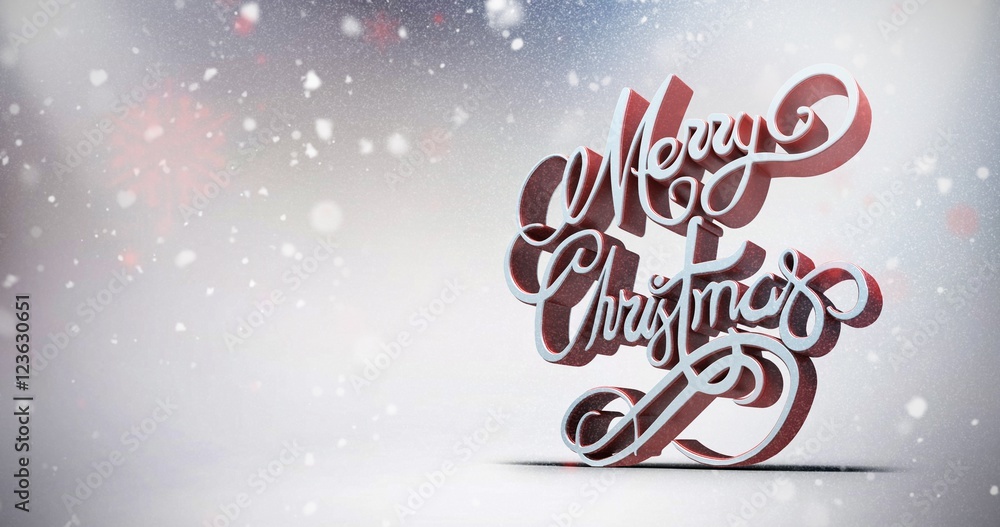 Poster composite image of three dimensional text of merry christmas in