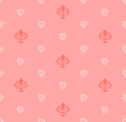 Seamless ornament. Modern geometric pattern with royal lilies. Red and pink pattern