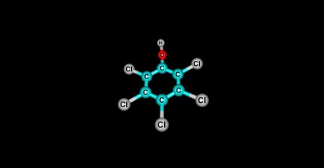 Pentachlorophenol molecular structure isolated on black