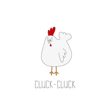 Funny cartoon squawking chicken on white background