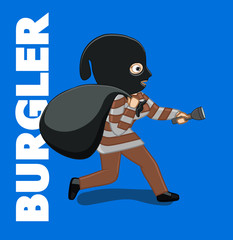 Fototapeta na wymiar Burglar Running with Money Bag