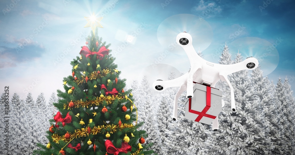 Poster composite image of digitally generated image of quadcopter