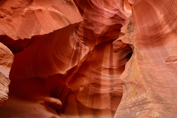 Glowing colors of Upper Antelope Canyon, the famous slot canyon in Navajo reservation near Page, Arizona,