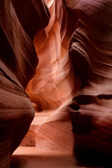 Glowing colors of Upper Antelope Canyon, the famous slot canyon in Navajo reservation near Page, Arizona,
