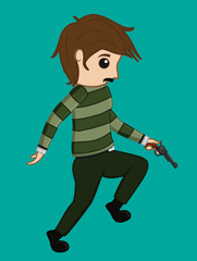 Man running with gun against green background