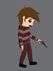 Man holding gun against gray background