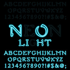 Neon bulb typeface with lights turned on and off. Vector.