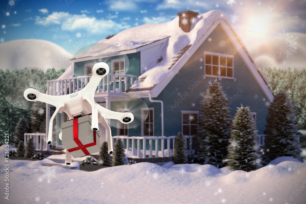 Poster composite image of digitally generated image of quadcopter