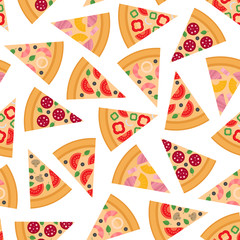 Pizza pieces vector seamless pattern.