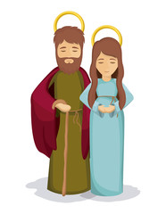 Mary and joseph icon. Holy family and merry christmas season theme. Colorful design. Vector illustration