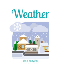 Different weather in the town illustration. Its a snowfall