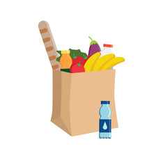 supermarket eco paper bag full of food. Grocery delivery concept