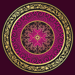 Round gold-purple-vintage pattern