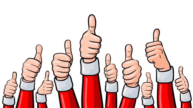 Video: Viele Weihnachtsmann-H&auml;nde mit Daumen hoch vor wei&szlig;em Hintergrund 