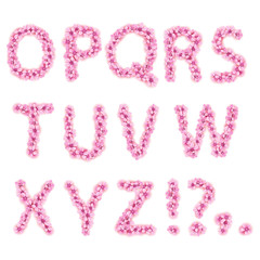 Vector pink flowers of sakura alphabet floral font pt2