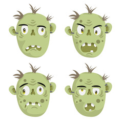 Zombie head scary spooky emotion icons set isolated on white background. Halloween avatars collection simple gradient vector.