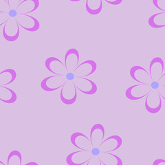 Seamless pattern. Vector illustration with flowers. Vintage floral print. Field of cute daisies. Textile design with chamomiles on purple background. Spring or summer romantic template.Surface texture