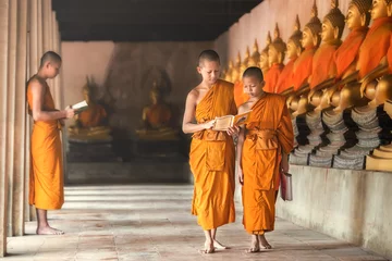 Fotobehang Boeddha Novices at Ayutthaya Historical Park in Thailand  © santiphoto