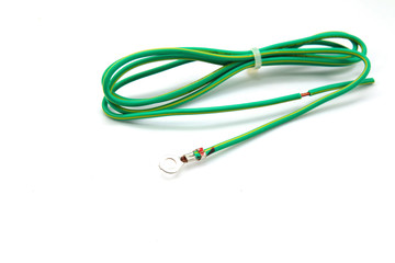 Electrical grounding cable on white background