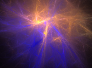 Fractal decorative colorful background of lightning on blue