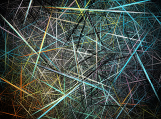 Fractal decorative colorful background of many large lines on black