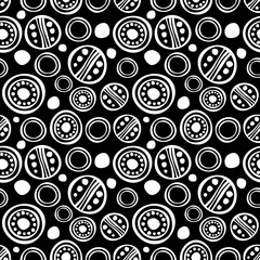 Seamless vector pattern. Black and white hand drawn endless background with ornamental decorative elements with ethnic, traditional motives. Series of Hand Drawn Ornamental Seamless vector Patterns