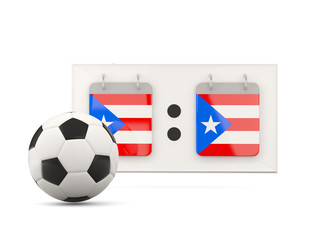 Naklejka premium Flag of puerto rico, football with scoreboard