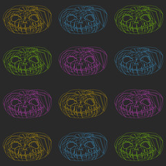 Line halloween pumpkins. Seamless pattern