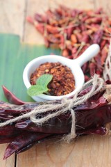 Chili powder and dried chilli for cooking.