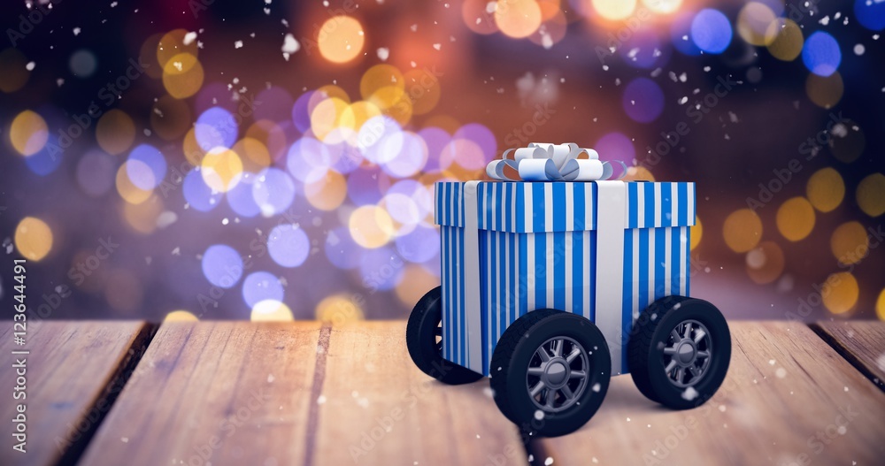 Poster composite image of digitally generated image of gift box with wh