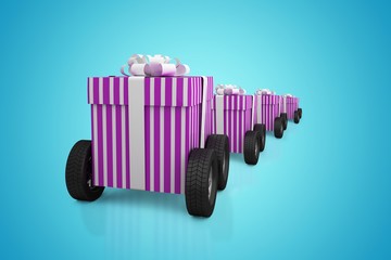 Composite image of gift box with wheel