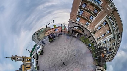 Little Tiny Planet 360 Degree Funicular Kiev Sights Service in City of Kiev People Are Passing by Old Buildings Green Trees Tourism in Ukraine Cityscape - Powered by Adobe