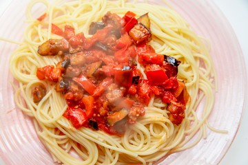 spaghetti with vegetables and Tomato Sauce