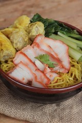 Egg noodles with pork and dumpling is delicious.