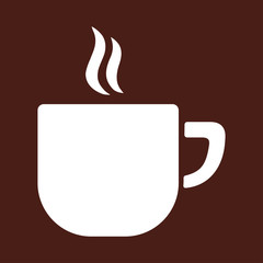 cup of coffee tea hot drink white vector icon on brown backgroun