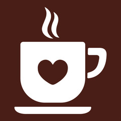 cup of coffee tea hot drink white vector icon on brown backgroun