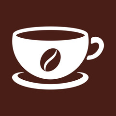 cup of coffee tea hot drink white vector icon on brown backgroun