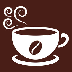 cup of coffee tea hot drink white vector icon on brown backgroun