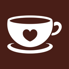 cup of coffee tea hot drink white vector icon on brown backgroun