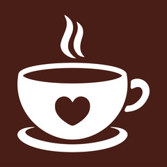 cup of coffee tea hot drink white vector icon on brown backgroun