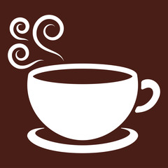 cup of coffee tea hot drink white vector icon on brown backgroun