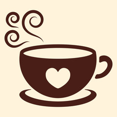 cup of coffee tea hot drink brown vector icon on white backgroun