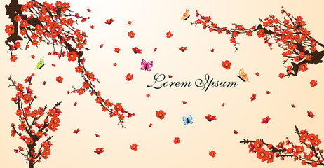 Red spring flowers blooming on tree vector illustration for wallpaper sticker decoration