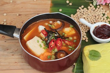 Korean tofu kimchi soup traditional is delicious.