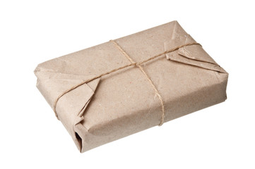 parcel wrapped with brown kraft paper