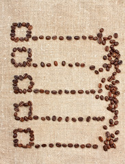 price-list from coffee beans on the canvas